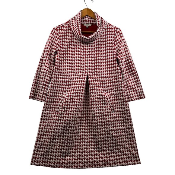 Tyler Böe Red & White Houndstooth Retro Preppy Chic Sweater Dress w/Pockets Sz S - Picture 2 of 9